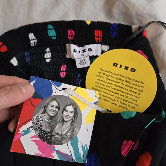 RIXO Black Multicolor Rainbow Polka Dot Halter Dress - Picture 8 of 10